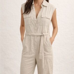 Mango 100% Linen Utility Jumpsuit | XS